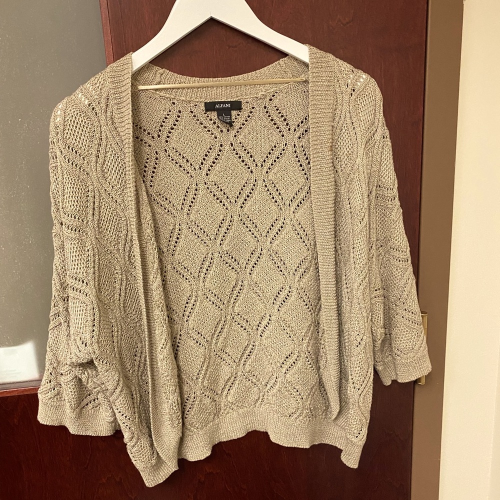 Alfani Short-Sleeve, Cropped, Open-Front Cardigan:Size L